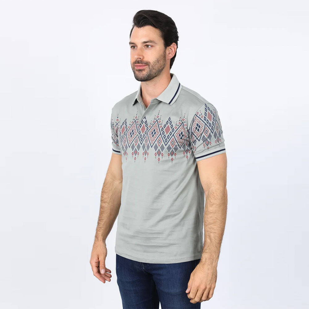 Platini modern fit Polo Shirt in stretch cotton with Aztec print AZP10316