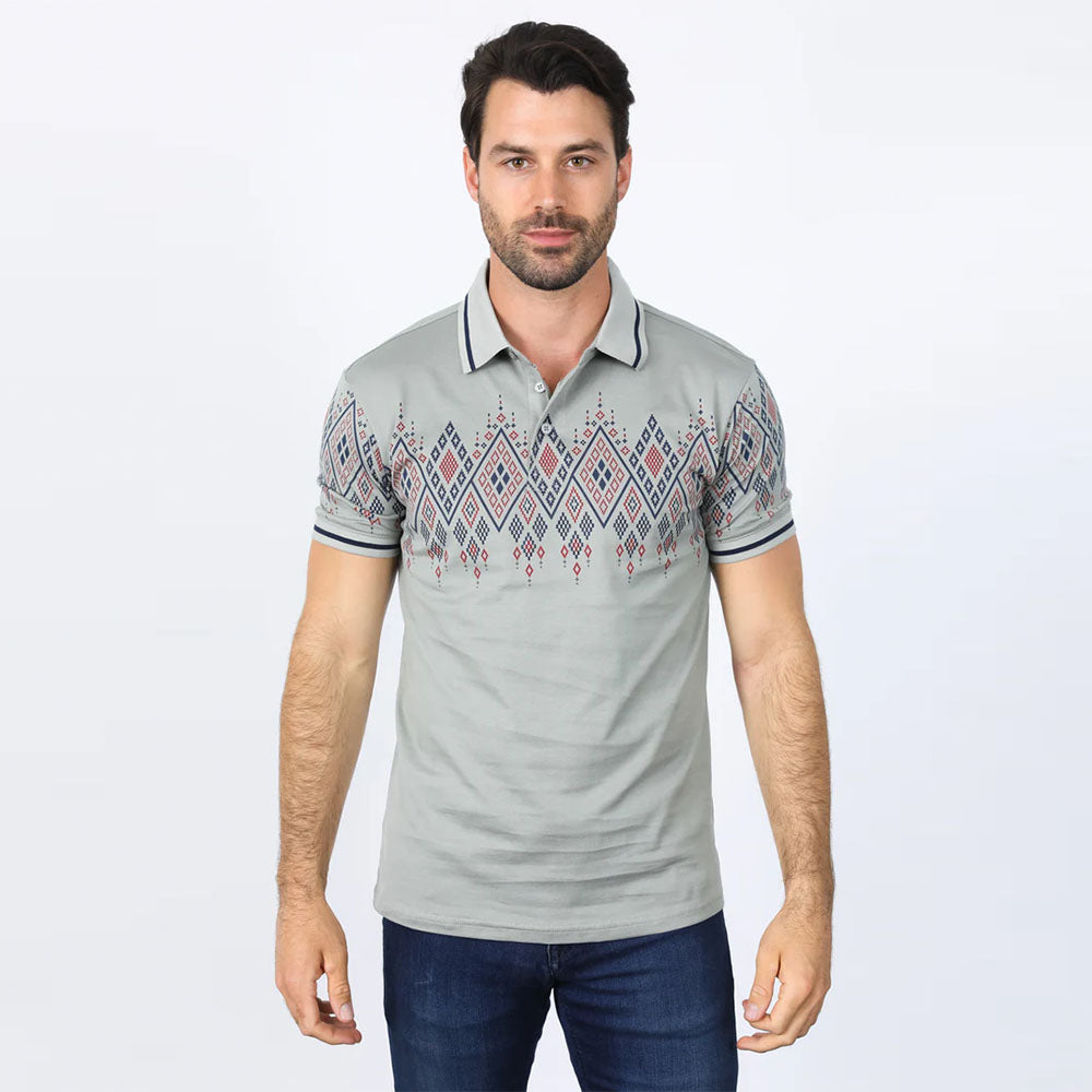 Platini modern fit Polo Shirt in stretch cotton with Aztec print AZP10316